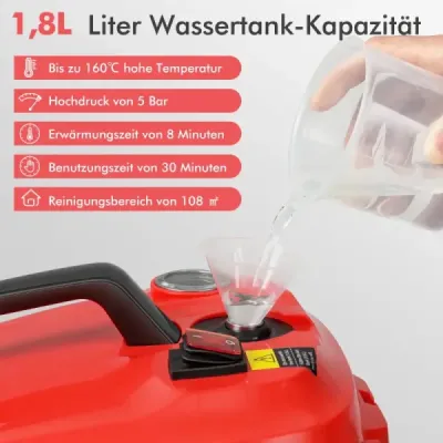 Přenosný parní čistič 2000W vysokotlaký parní čistič s 15 doplňky univerzální parní mop červený