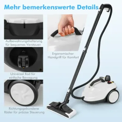 Přenosný parní čistič 2000W Vysokotlaký parní čistič s 15dílným příslušenstvím Univerzální parní mop Bílá barva
