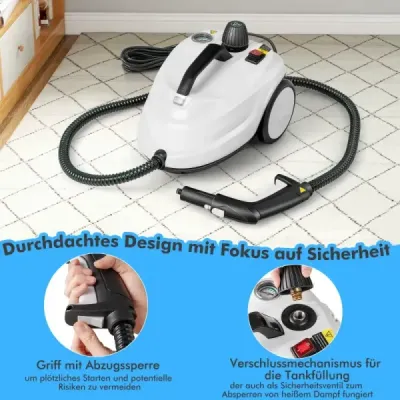 Přenosný parní čistič 2000W Vysokotlaký parní čistič s 15dílným příslušenstvím Univerzální parní mop Bílá barva