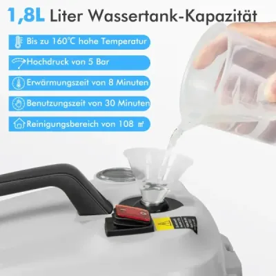 Přenosný parní čistič 2000W Vysokotlaký parní čistič s 15dílným příslušenstvím Univerzální parní mop Bílá barva