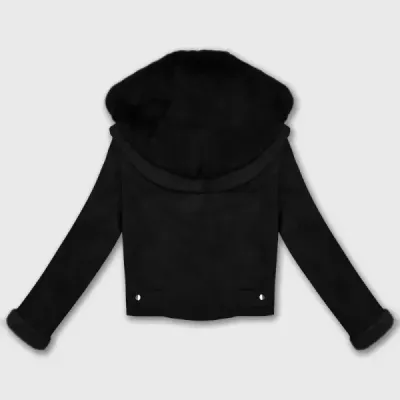 Kožená bunda s kožešinovým límcem Glakate MODA8091 černá