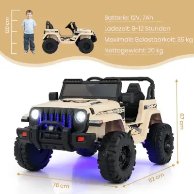 Dětské elektrické autíčko s dálkovým ovládáním 2.4G a MP3 a klaksonem 12V elektrické dětské autíčko khaki barvy