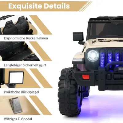 Dětské elektrické autíčko s dálkovým ovládáním 2.4G a MP3 a klaksonem 12V elektrické dětské autíčko khaki barvy