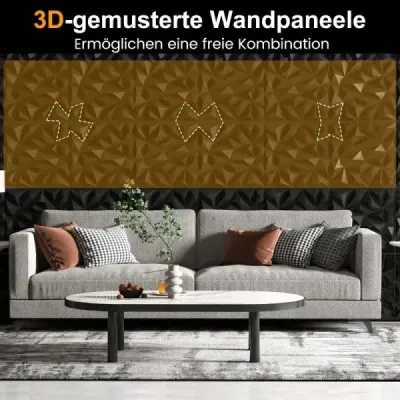 40 kusů 3D nástěnných panelů diamant 50 x 50 cm nástěnné obklady nástěnné dekorace černé 10m²