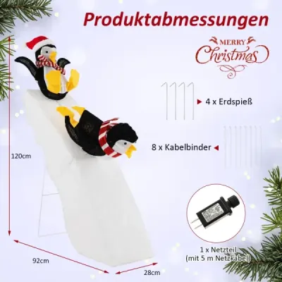 Dekorace tučňáka při bruslení Osvětlená vánoční dekorace 120cm