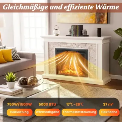 1500W elektrický krb s topením, dálkovým ovládáním a ochranou proti přehřátí Nástěnný krb Vestavný krb