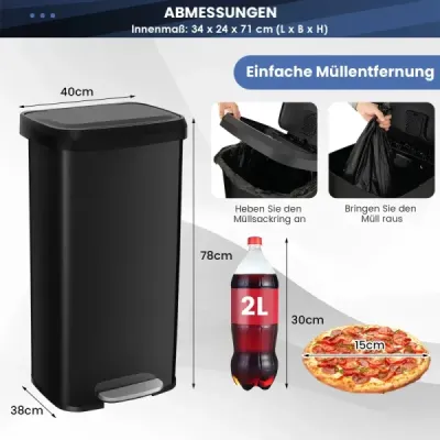 Kuchyňský odpadkový koš o objemu 68 l s měkkým zavíracím víkem a deodorační přihrádkou černý