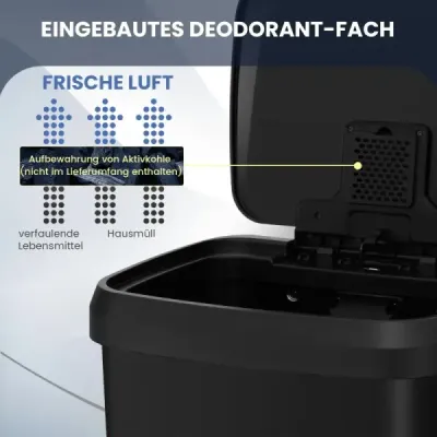 Kuchyňský odpadkový koš o objemu 68 l s měkkým zavíracím víkem a deodorační přihrádkou černý