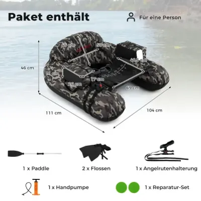 Nafukovací rybářský člun s nastavitelným držákem na rybářský prut, háčkem, statorem,