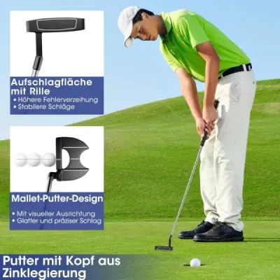 9dílná kompletní sada golfových holí pro praváky, včetně driveru, vyrobená ze zinkové slitiny šedé barvy