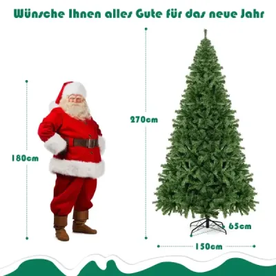 270cm umělý vánoční stromek se skládacím systémem a 2132 tipy PVC jehličí vánoční stromek