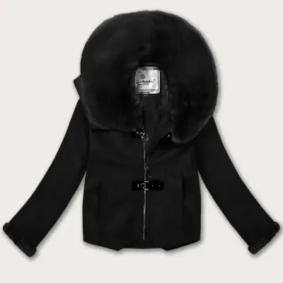 Kožená bunda s kožešinovým límcem Glakate MODA8091 černá