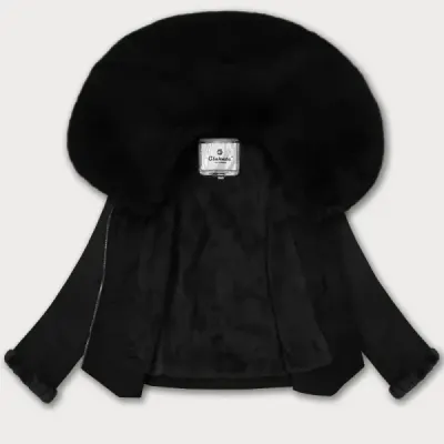 Kožená bunda s kožešinovým límcem Glakate MODA8091 černá