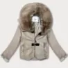 Kožená bunda s kožešinovým límcem Glakate MODA8091 béžová