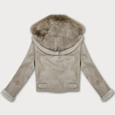 Kožená bunda s kožešinovým límcem Glakate MODA8091 béžová