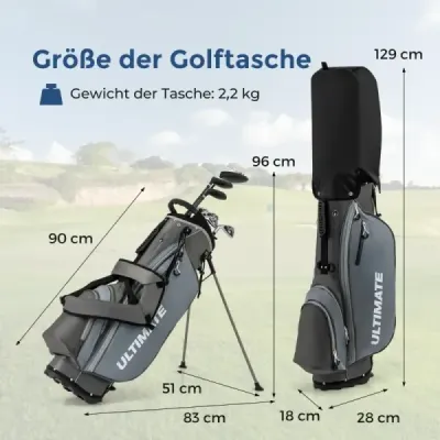 Kompletní sada golfových holí a bagů pro leváky Přenosný lehký golfový stojan Bag Grey