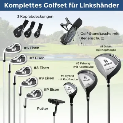 Kompletní sada golfových holí a bagů pro leváky Přenosný lehký golfový stojan Bag Grey