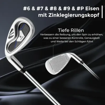 Kompletní sada golfových holí a bagů pro leváky Přenosný lehký golfový stojan Bag Blue