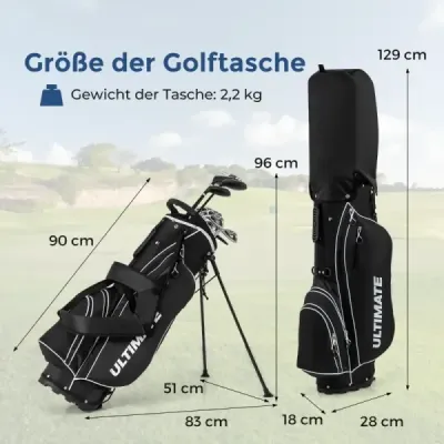 Kompletní sada golfových holí a bagů pro leváky Přenosný lehký golfový stojan Bag Black