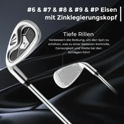 Kompletní sada golfových holí a bagů pro leváky Přenosný lehký golfový stojan Bag Black
