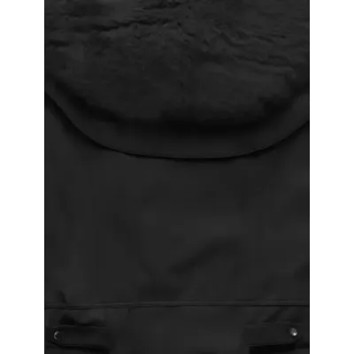 Kožená bunda s kožešinovým límcem Glakate MODA8091 černá