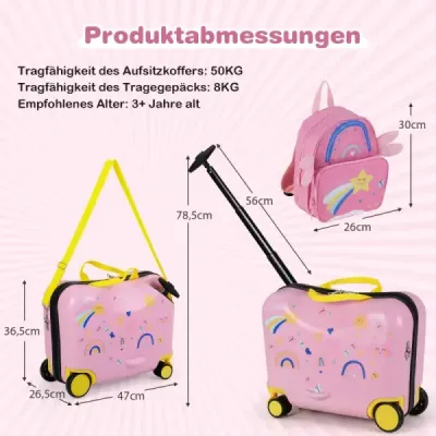 2dílný dětský kufr + batoh 47 cm dlouhý kufr na kolečkách a 30 cm široký batoh hvězda