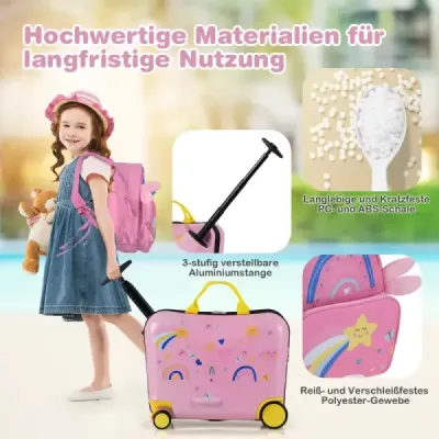 2dílný dětský kufr + batoh 47 cm dlouhý kufr na kolečkách a 30 cm široký batoh hvězda