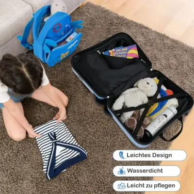 2dílný dětský kufr + batoh 47 cm dlouhý kufr na kolečkách a 30 cm široký batoh bagr