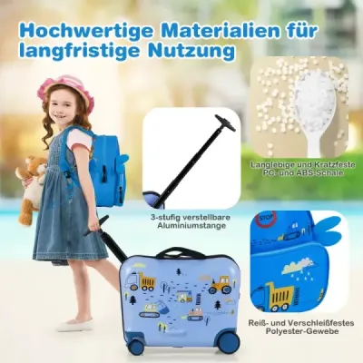 2dílný dětský kufr + batoh 47 cm dlouhý kufr na kolečkách a 30 cm široký batoh bagr