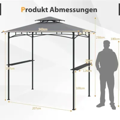 Pavilon na grilování s dvojitou střechou a 2 bočními policemi a 6 háčky Zahradní pavilon Pavilon na grilování 242 x 150 cm