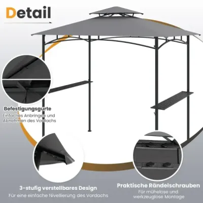 Pavilon na grilování s dvojitou střechou a 2 bočními policemi a 6 háčky Zahradní pavilon Pavilon na grilování 242 x 150 cm