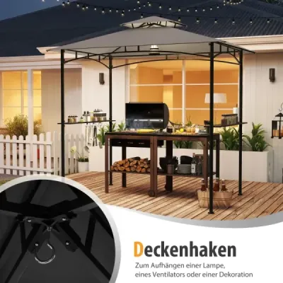 Pavilon na grilování s dvojitou střechou a 2 bočními policemi a 6 háčky Zahradní pavilon Pavilon na grilování 242 x 150 cm