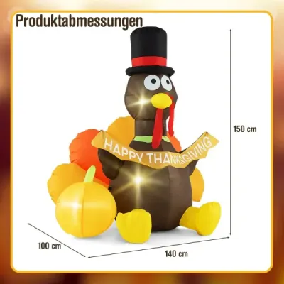 150 cm nafukovací dekorace na díkůvzdání s krocanem a dýní a LED světly