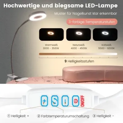 Skládací manikúrní stolek s elektrickým odlučovačem prachu přenosný kosmetický stolek s ohýbatelnou LED stolní lampou růžový