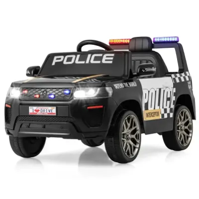 Dětské policejní auto, 12V policejní auto s dálkovým ovládáním, a LED blikajícími světly, černé