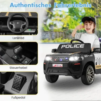 Dětské policejní auto, 12V policejní auto s dálkovým ovládáním, a LED blikajícími světly, černé