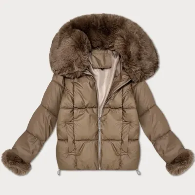 Dámská bunda s kožešinovým límcem S'West MODA8257 bežová