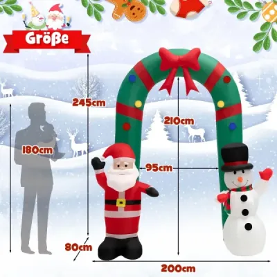 245 cm vysoký nafukovací vánoční oblouk s dekorací Santa Clause a sněhuláka