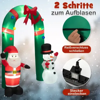 245 cm vysoký nafukovací vánoční oblouk s dekorací Santa Clause a sněhuláka