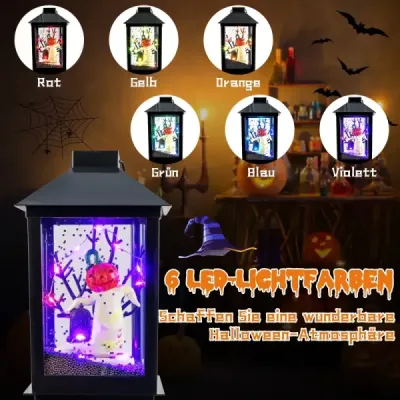 155 cm halloweenská pouliční lampa se 6barevnými LED světly, hudbou a efektem černého sněhu.