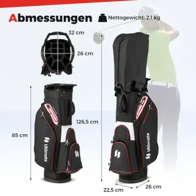 Golfová taška Lehký golfový vak s 14 přihrádkami Voděodolný golfový vak Černá