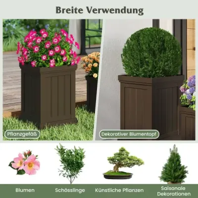 Sada 2 čtvercových květináčů, výška 48/31,5 cm, odolné a stohovatelné, květináče s drenážními otvory, plastový květináč z PP, hnědý