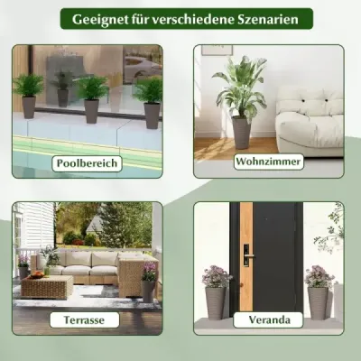 Sada 2 květináčů s vnitřním květináčem, výška 45 cm, kulaté květináče, odolné vůči povětrnostním vlivům, s drenážními otvory, PP, hnědé