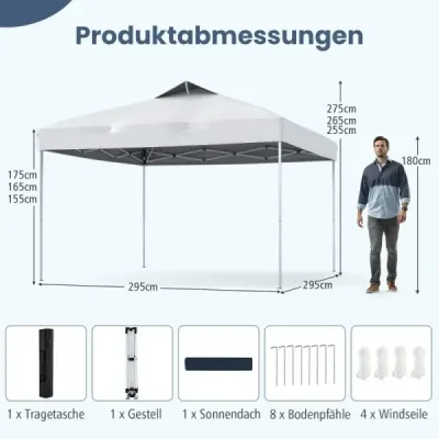 Pavilon 3x3m skládací pavilon vodotěsný stabilní UV ochrana 50+ párty stan skládací stan bílý