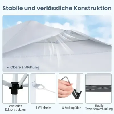 Pavilon 3x3m skládací pavilon vodotěsný stabilní UV ochrana 50+ párty stan skládací stan bílý