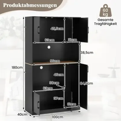 Kuchyňská skříňka s bufetem a zásuvkou a stojanem na mikrovlnnou troubu, černá dřevěná