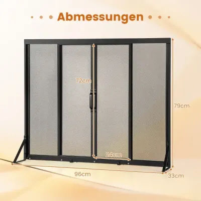 Kaminschirm mit Schiebetüren Freistehender Kaminfunkenschutz mit Dreiecksstützrahmen 96 x 79 cm