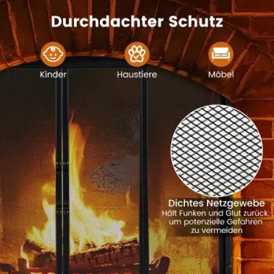 Kaminschirm mit Schiebetüren Freistehender Kaminfunkenschutz mit Dreiecksstützrahmen 96 x 79 cm