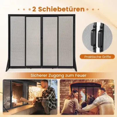 Kaminschirm mit Schiebetüren Freistehender Kaminfunkenschutz mit Dreiecksstützrahmen 96 x 79 cm