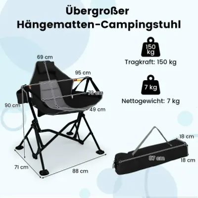 Skládací kempingová židle s nastavitelným opěradlem a držákem nápojů Skládací židle Skládací židle černá